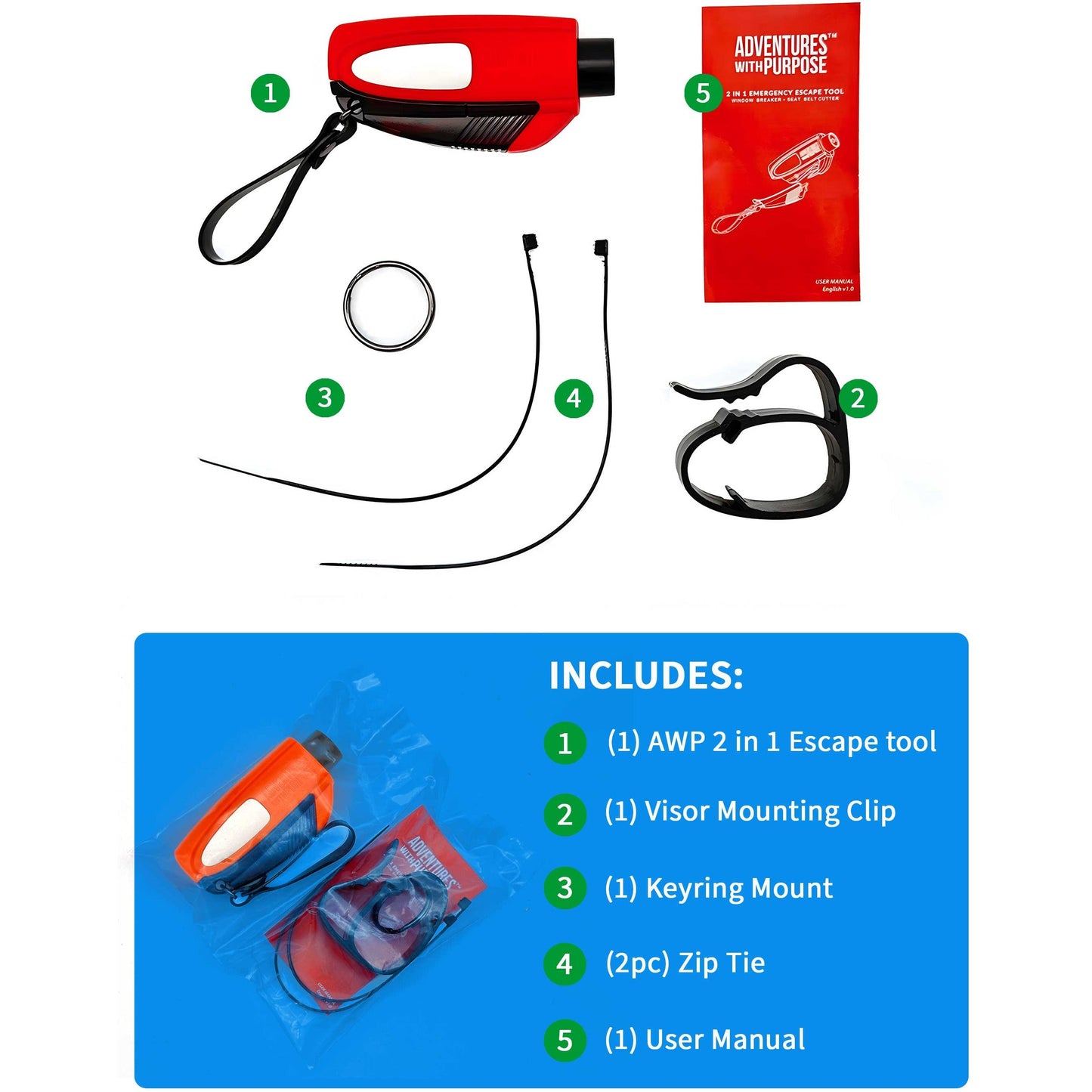 2-in-1 Safety Hammer & Seatbelt Cutter